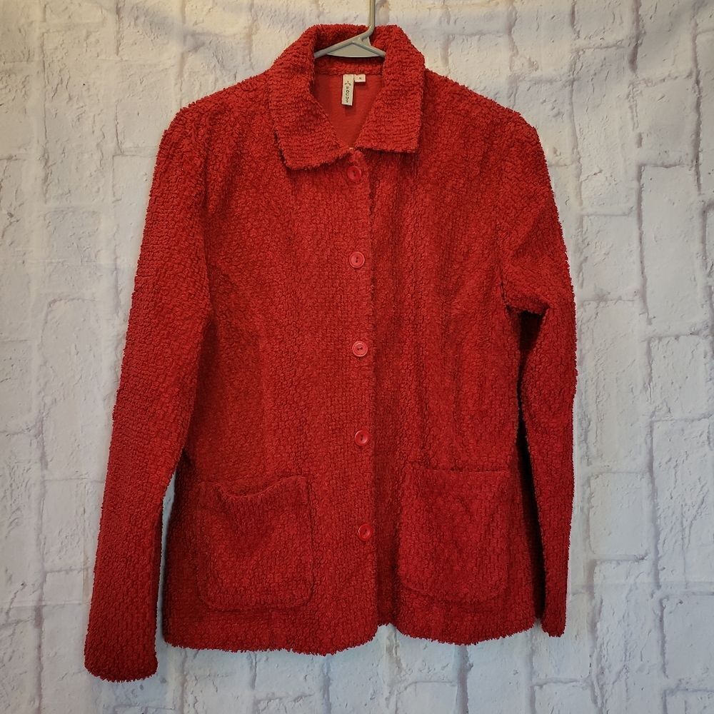 FOCUS Red Chenille Button Front Jacket Blazer Small